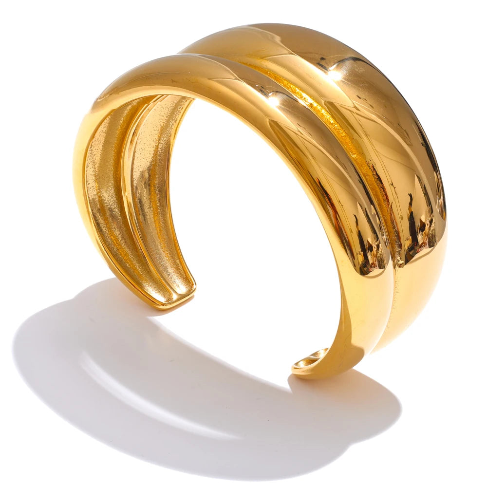Innsbruck Double Cuff, waterproof bracelet in 316L stainless steel with a gold PVD finish by Lark & Reed, view 7