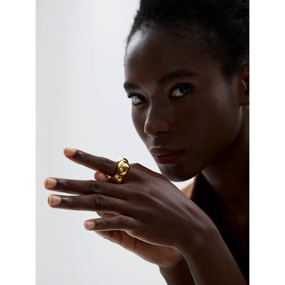 Dorthe Clover Dome Ring, waterproof ring in 316L stainless steel with a gold or silver-tone PVD finish by Lark & Reed, view 3