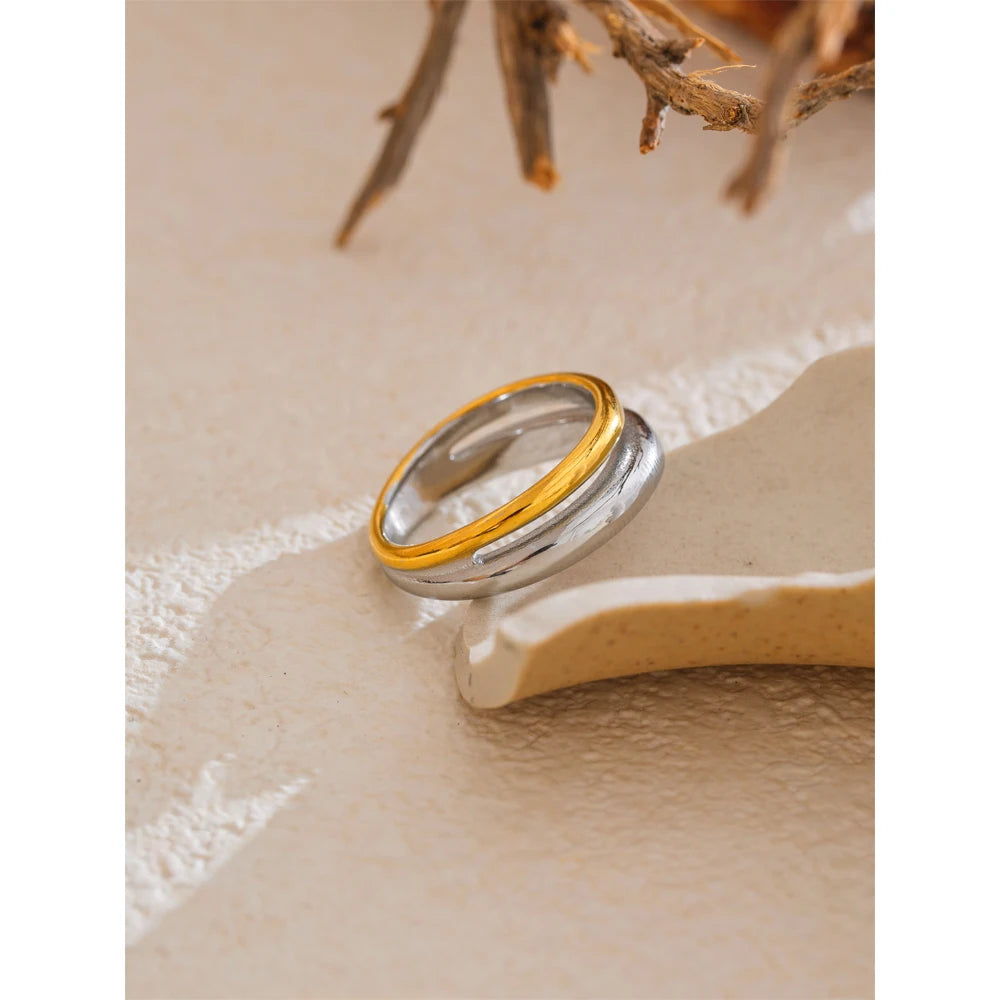 Britta Two-Tone Band, waterproof ring in 316L stainless steel with a gold PVD finish by Lark & Reed, view 6