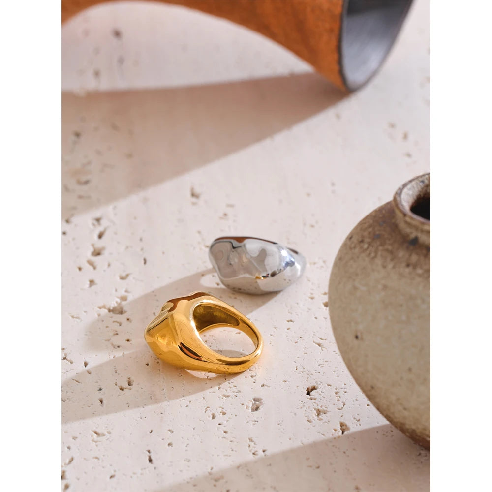 Paulina Sculpted Signet Ring, waterproof ring in 316L stainless steel with a gold or silver-tone PVD finish by Lark & Reed, view 4