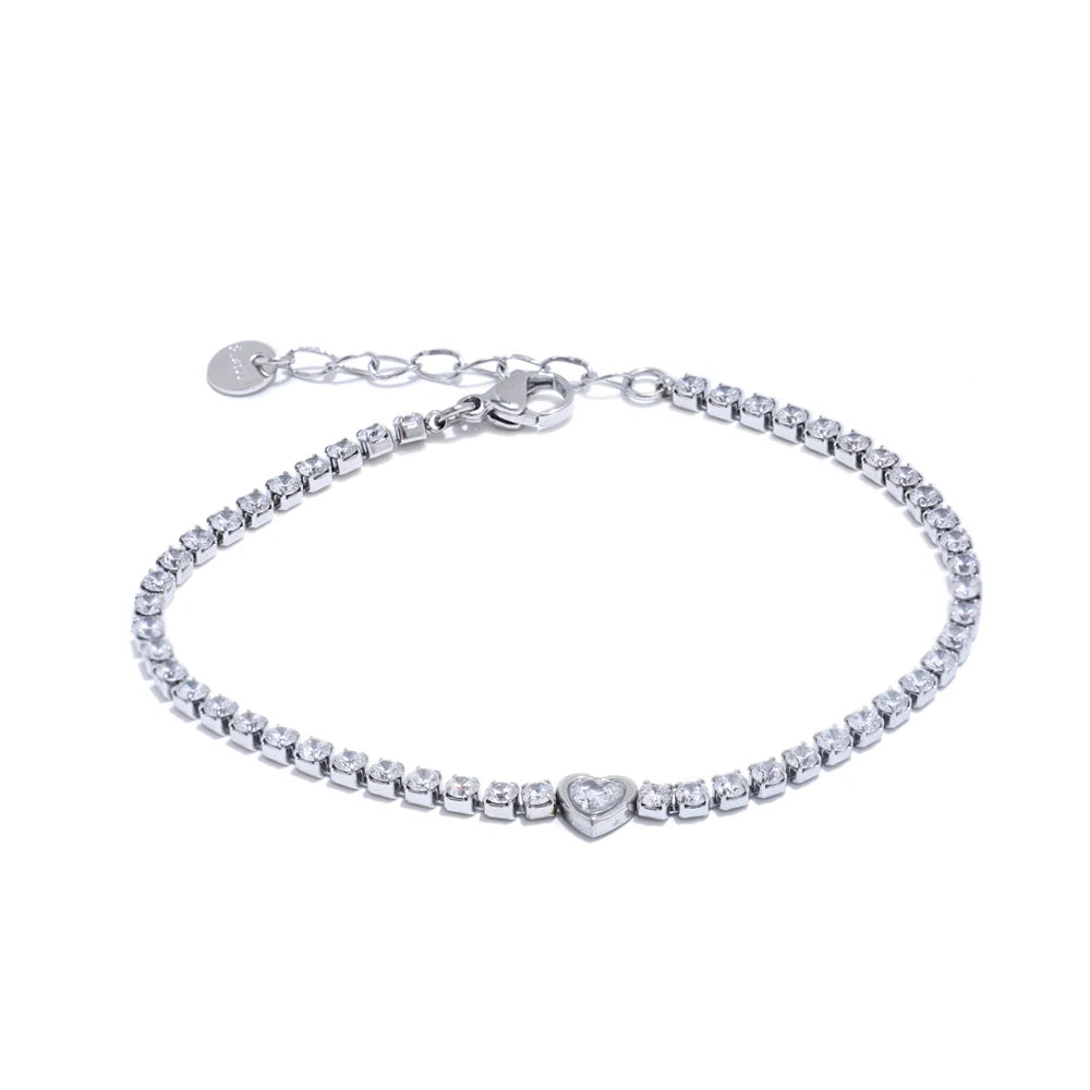 Pulsera tennis Juno con corazón, pulsera, resistente al agua, acero inoxidable 316L con acabado PVD dorado o plateado, Lark & Reed, vista 7