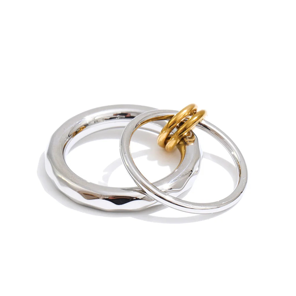 Kirsten Double Circle Ring, waterproof ring in 316L stainless steel with a gold or silver-tone PVD finish by Lark & Reed, view 8