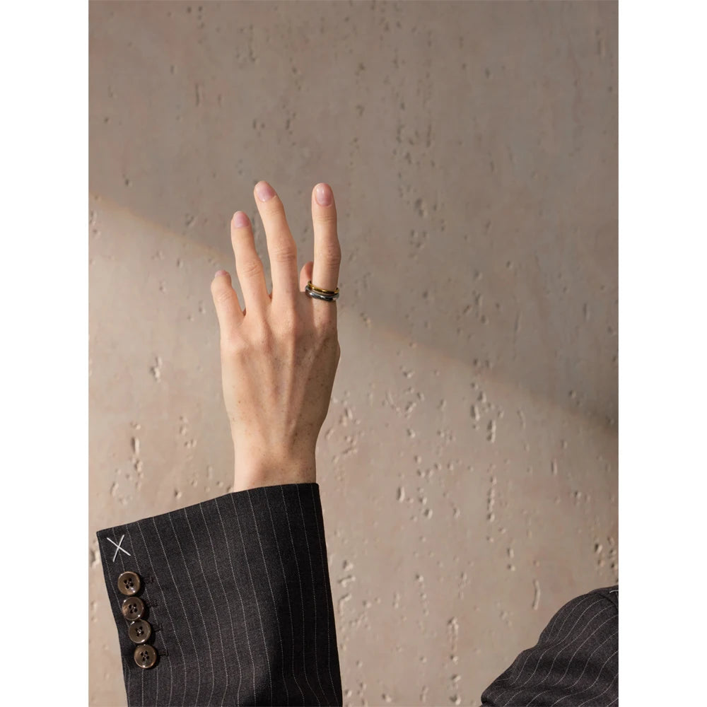 Britta Two-Tone Band, waterproof ring in 316L stainless steel with a gold PVD finish by Lark & Reed, view 5