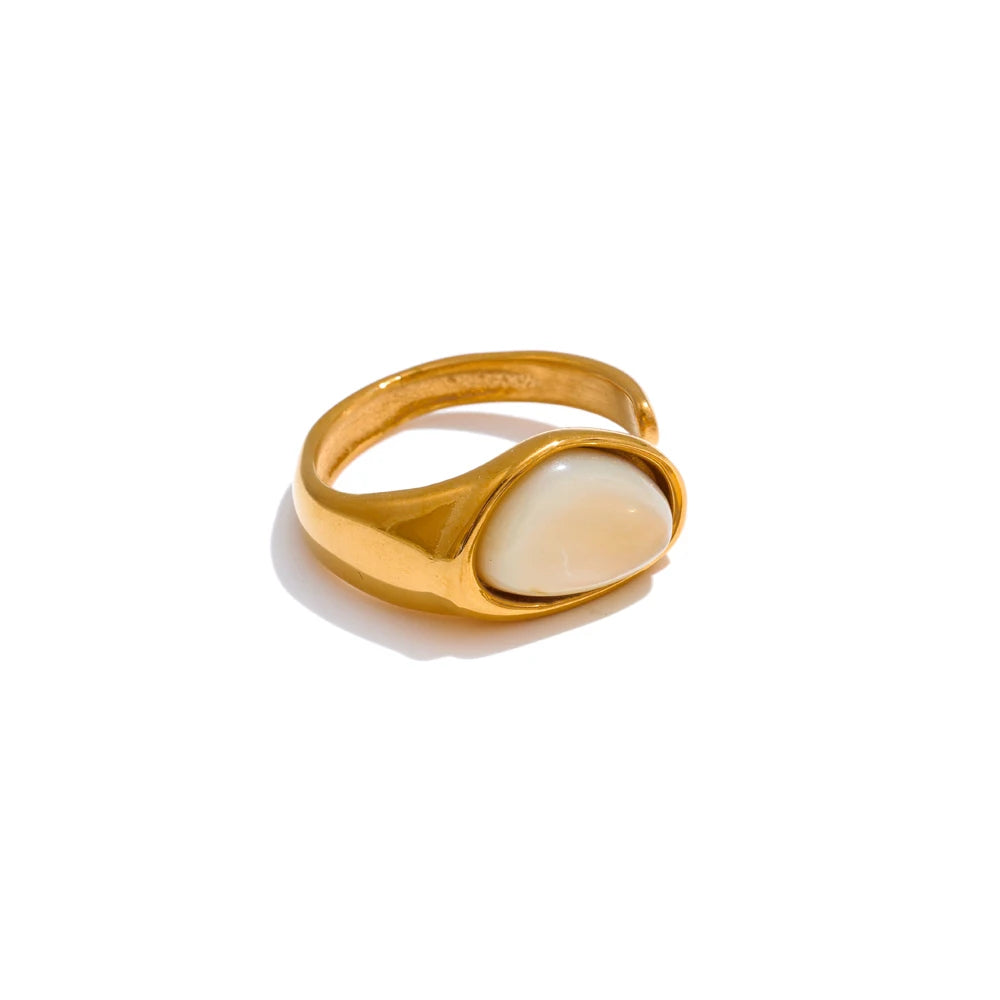 Rikke Stone Signet Ring, waterproof ring in 316L stainless steel with a gold PVD finish by Lark & Reed, view 7