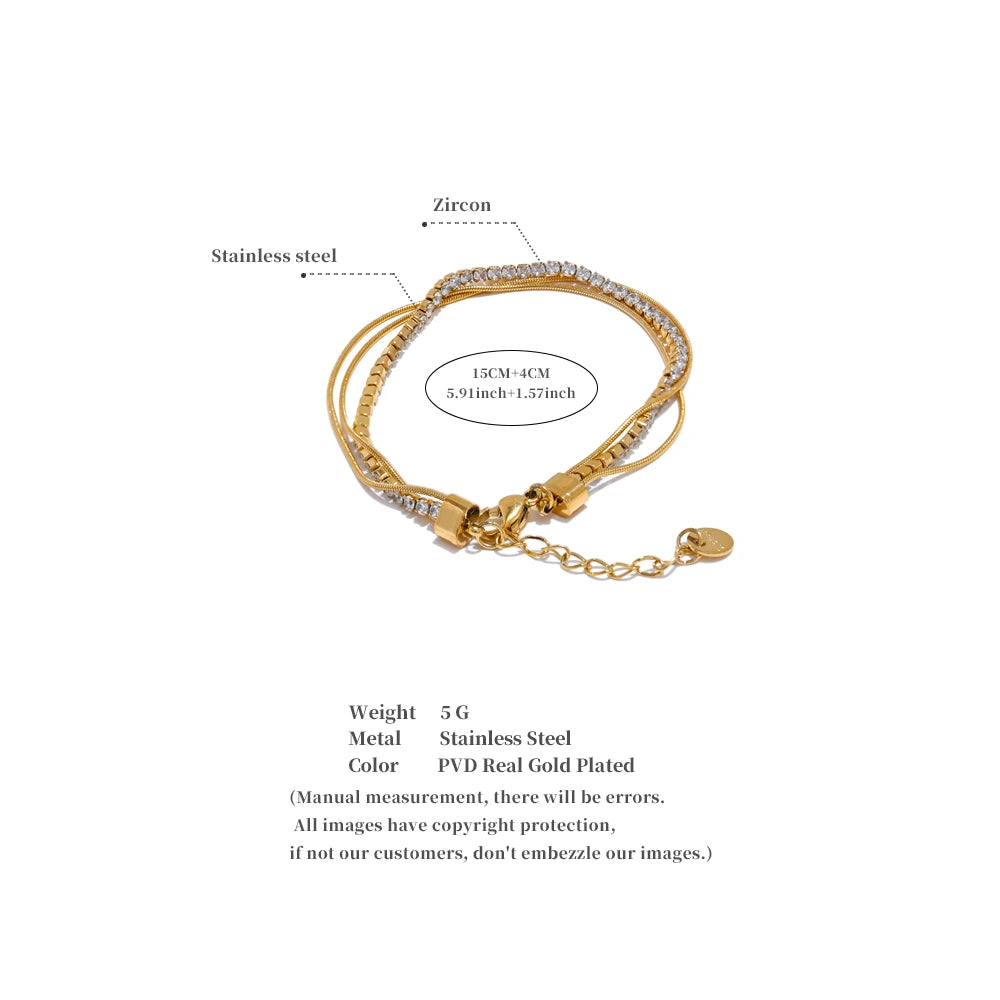 Esta dobbelt armbånd med zirkonia, armbånd, tåler vand, rustfrit stål 316L med guld- eller sølvfarvet PVD-belægning, Lark & Reed, billede 6