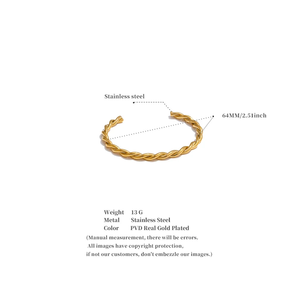 Lugano snoet åben armring, armbånd, tåler vand, rustfrit stål 316L med guld- eller sølvfarvet PVD-belægning, Lark & Reed, billede 6