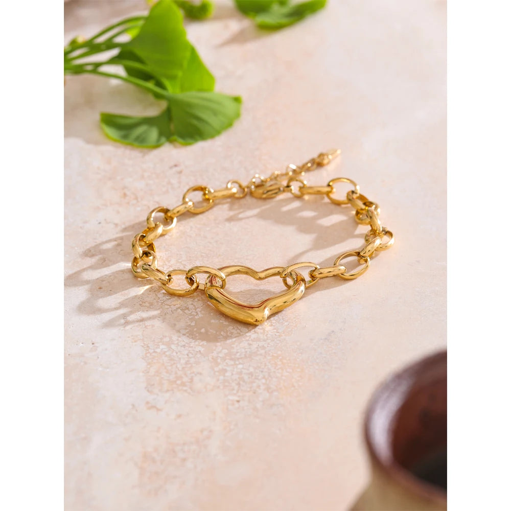 Leiden armbånd med åbent hjerte, armbånd, tåler vand, rustfrit stål 316L med guld- eller sølvfarvet PVD-belægning, Lark & Reed, billede 4