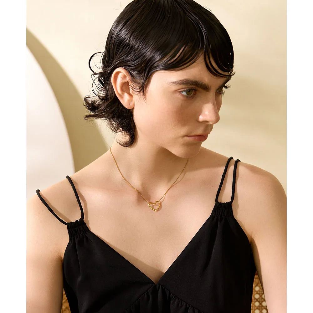 Kaja Open Heart Necklace, waterproof necklace in 316L stainless steel with a gold or silver-tone PVD finish by Lark & Reed, view 4