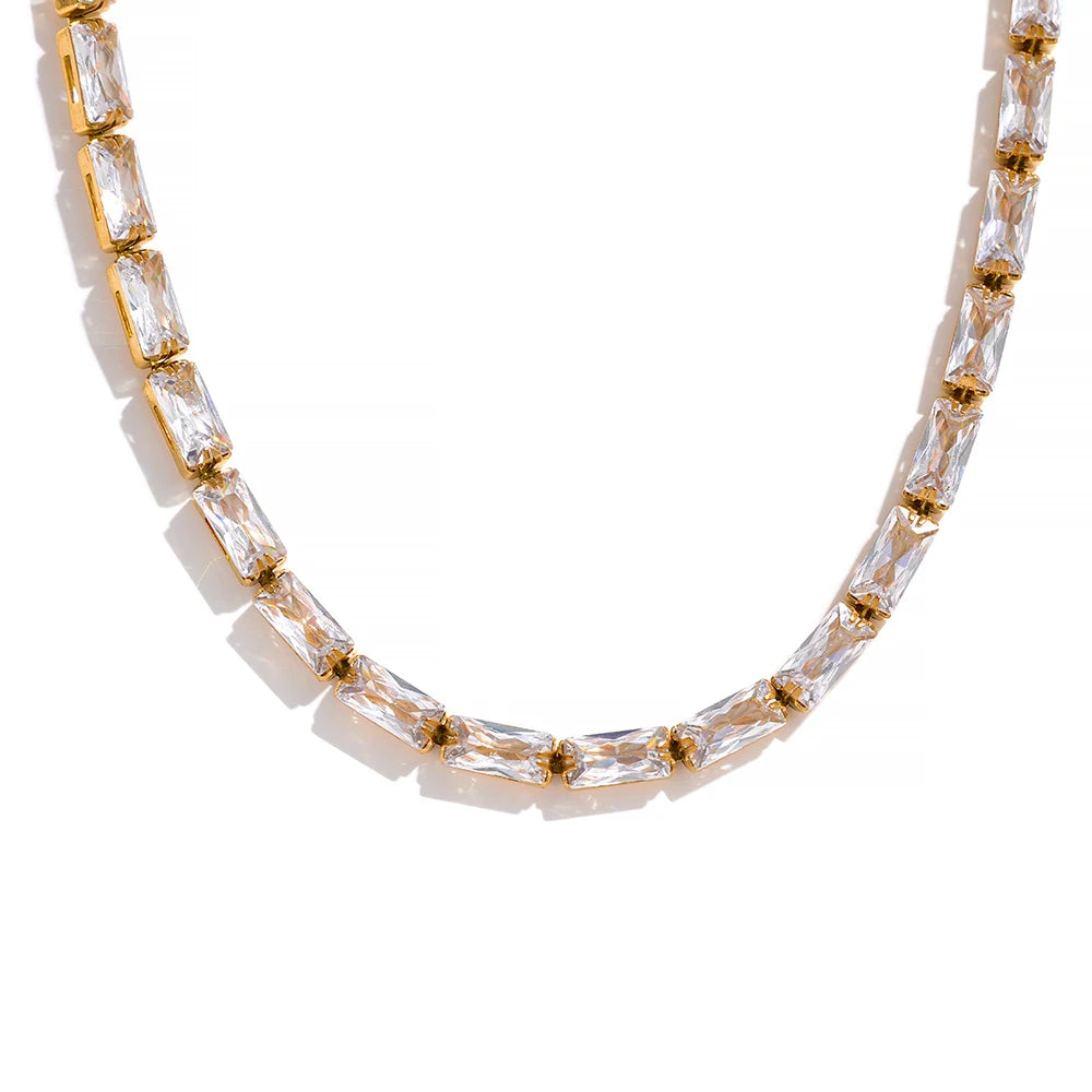 Collana Palma con zirconi baguette, collana, resistente all’acqua, acciaio inossidabile 316L con finitura PVD dorata, Lark & Reed, vista 9