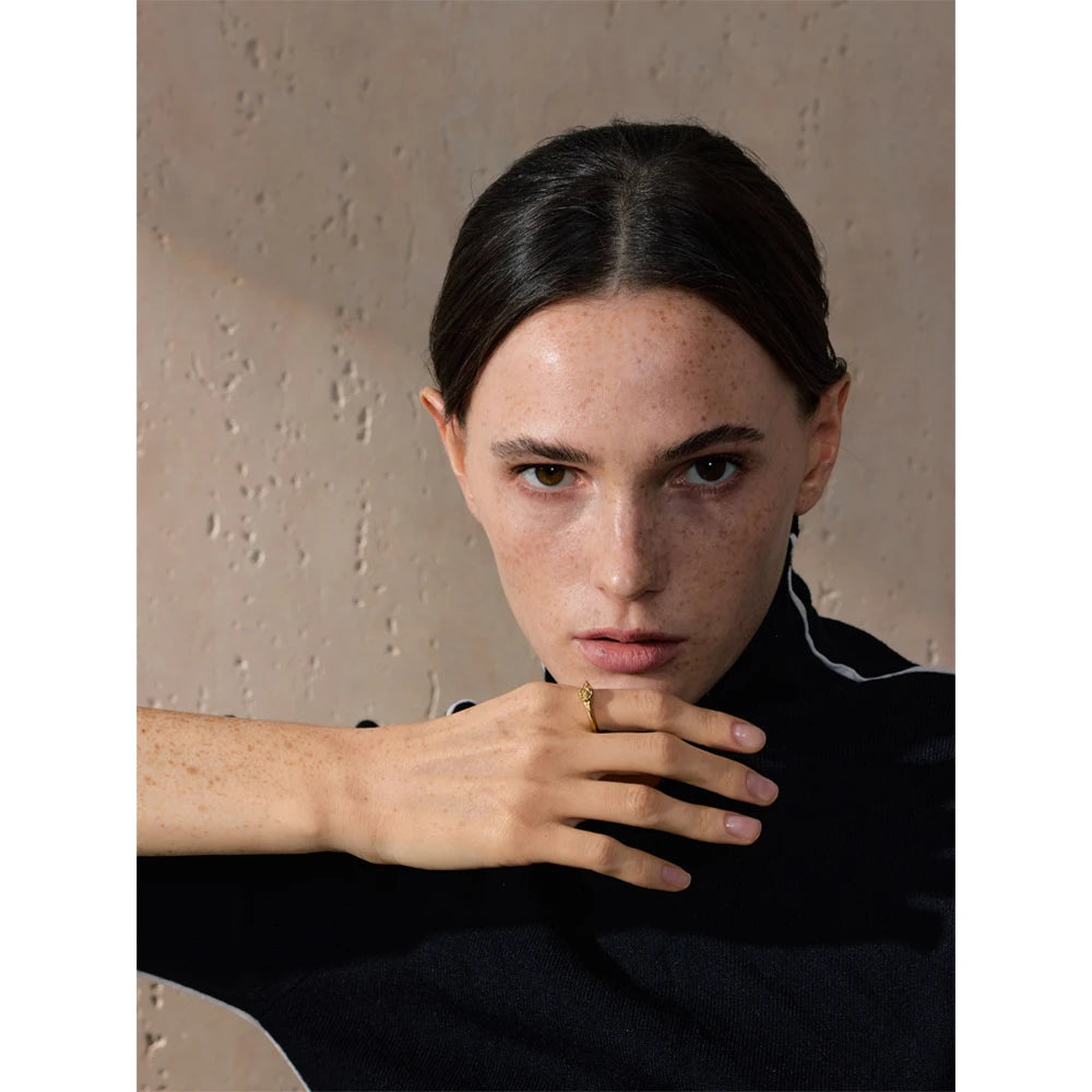 Cosette Rose Signet Ring, waterproof ring in 316L stainless steel with a gold or silver-tone PVD finish by Lark & Reed, view 5