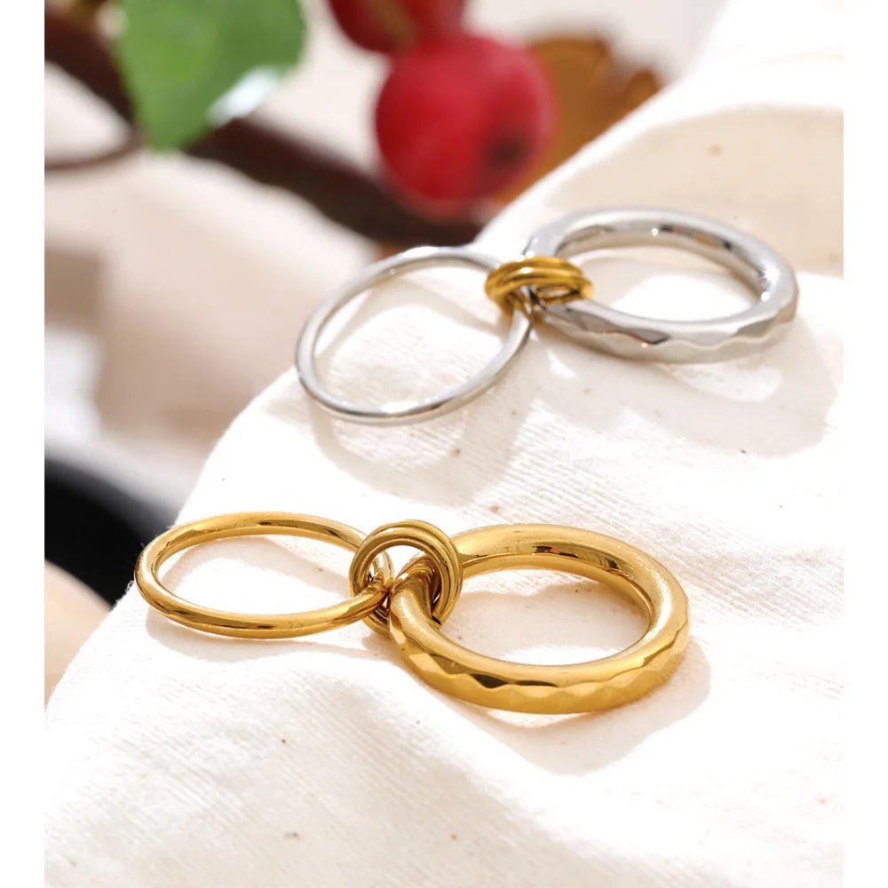 Kirsten Double Circle Ring, waterproof ring in 316L stainless steel with a gold or silver-tone PVD finish by Lark & Reed, view 4
