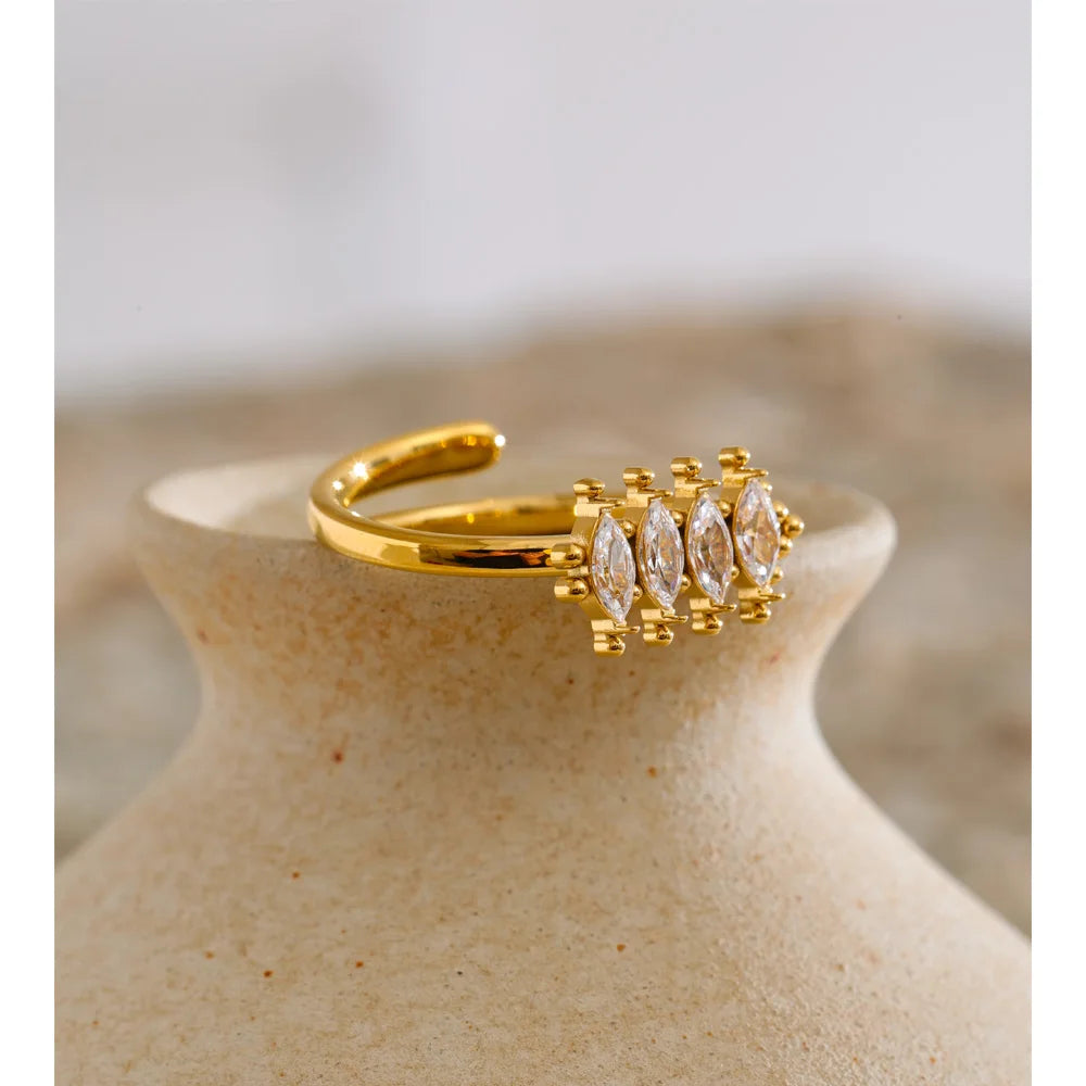Inez Marquise Crystal Ring, waterproof ring in 316L stainless steel with a gold or silver-tone PVD finish by Lark & Reed, view 2