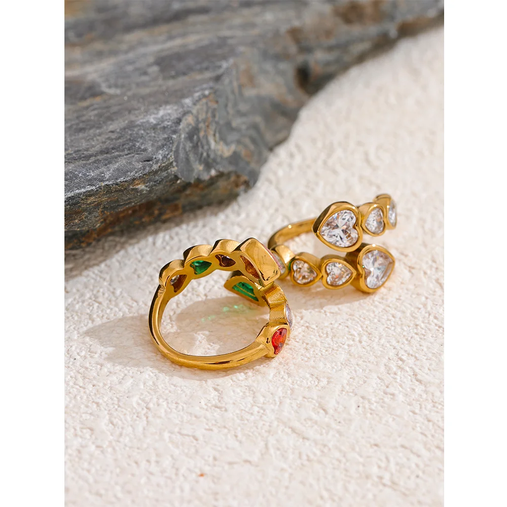 Vibeke Crystal Heart Ring, waterproof ring in 316L stainless steel with a gold PVD finish by Lark & Reed, view 6
