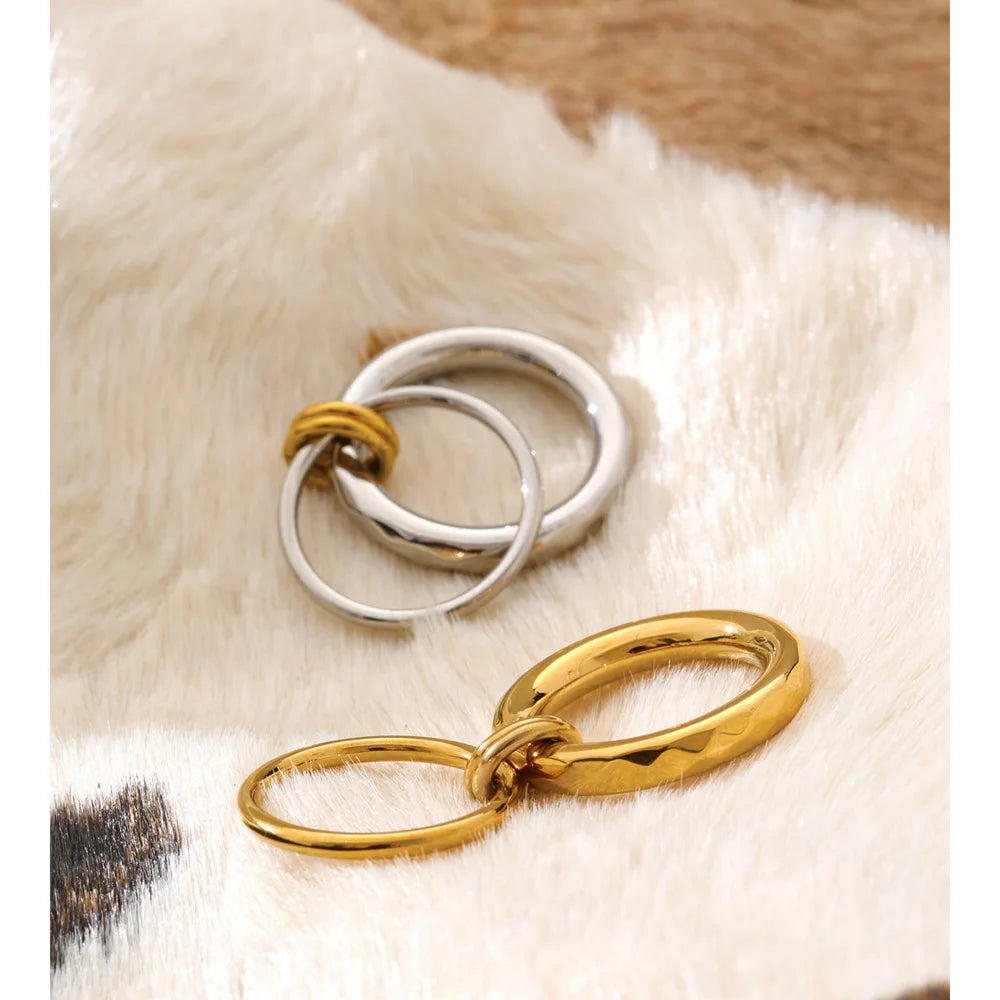 Kirsten Double Circle Ring, waterproof ring in 316L stainless steel with a gold or silver-tone PVD finish by Lark & Reed, view 5