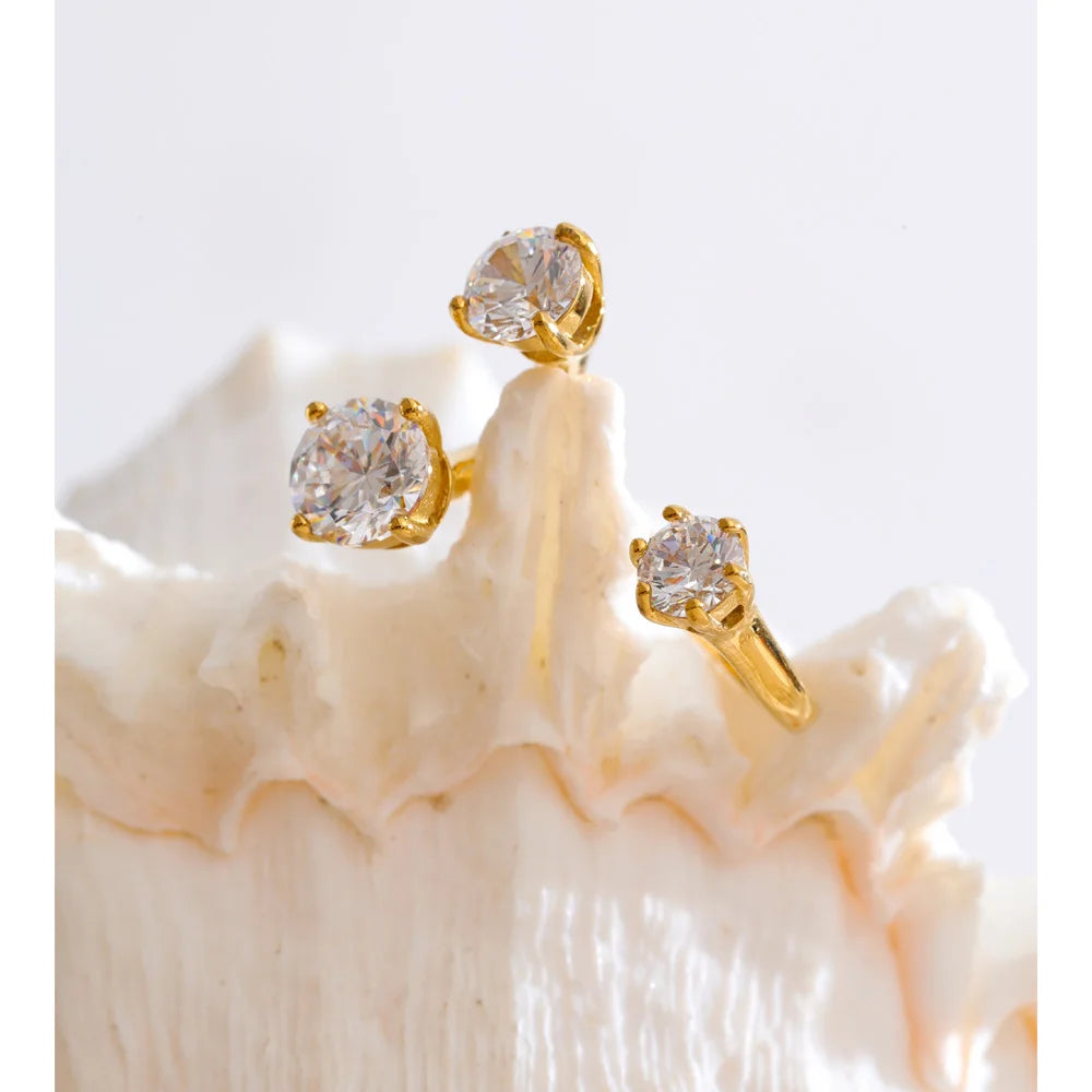 Anneli Crystal Open Ring, waterproof ring in 316L stainless steel with a gold or silver-tone PVD finish by Lark & Reed, view 3