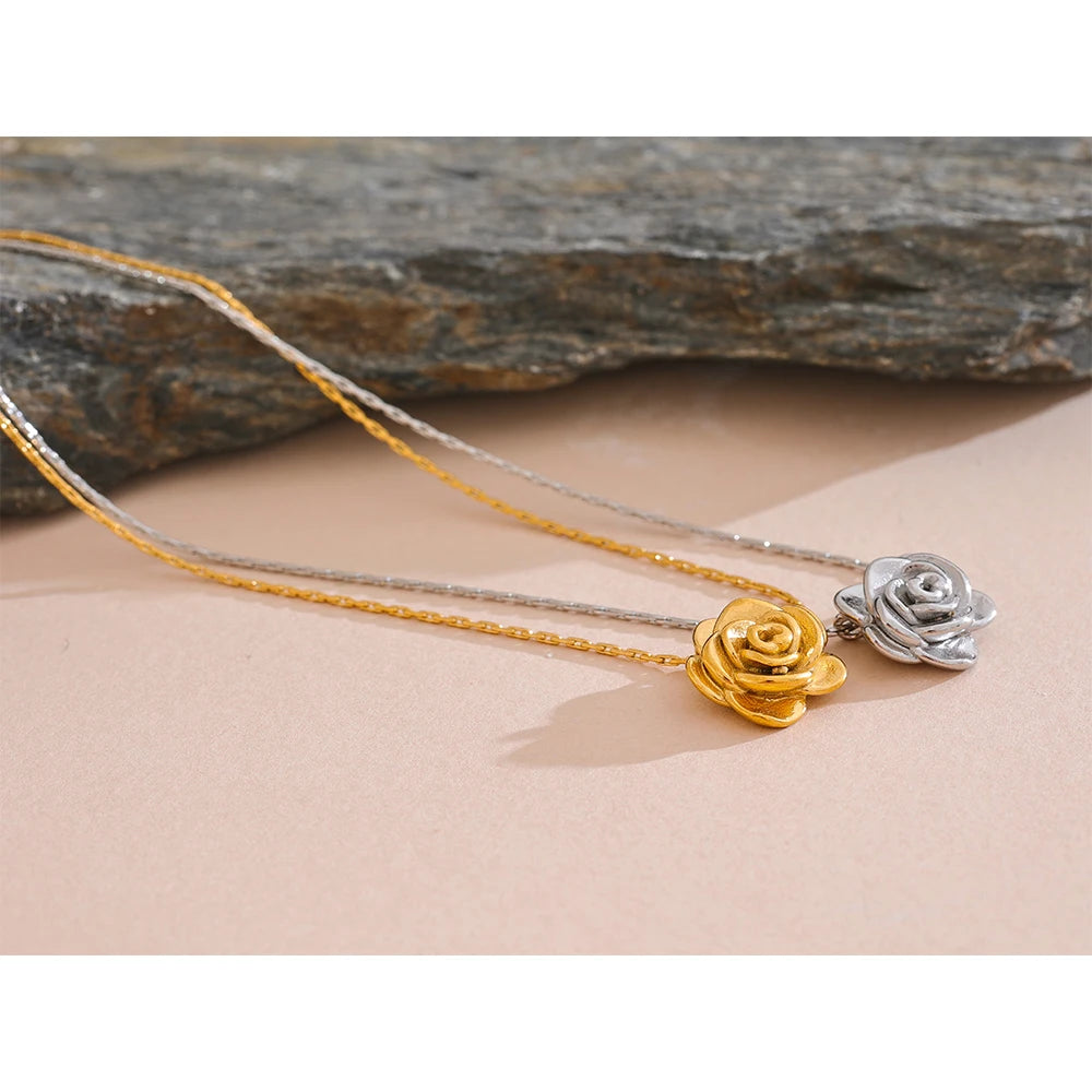 Rosalind Rose Pendant, waterproof necklace in 316L stainless steel with a gold or silver-tone PVD finish by Lark & Reed, view 2