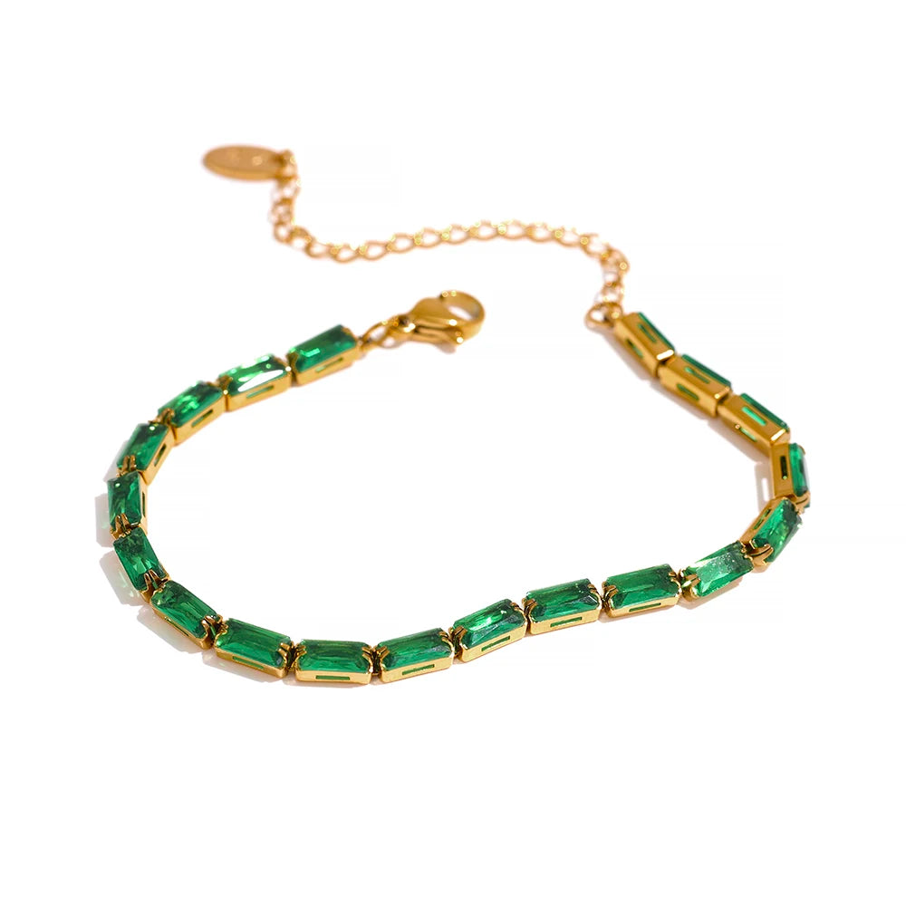 Collana Palma con zirconi baguette, collana, resistente all’acqua, acciaio inossidabile 316L con finitura PVD dorata, Lark & Reed, vista 8