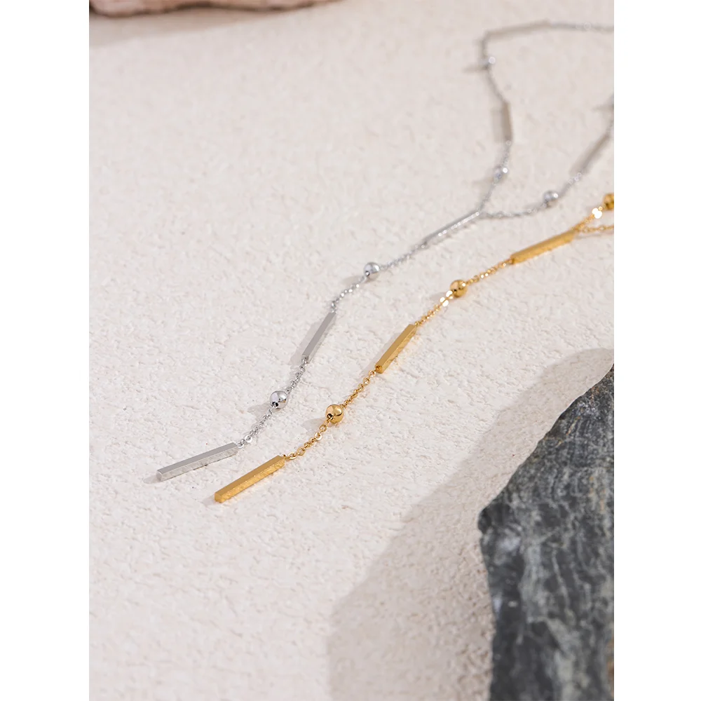 Verona Lariat Necklace, waterproof necklace in 316L stainless steel with a gold or silver-tone PVD finish by Lark & Reed, view 4