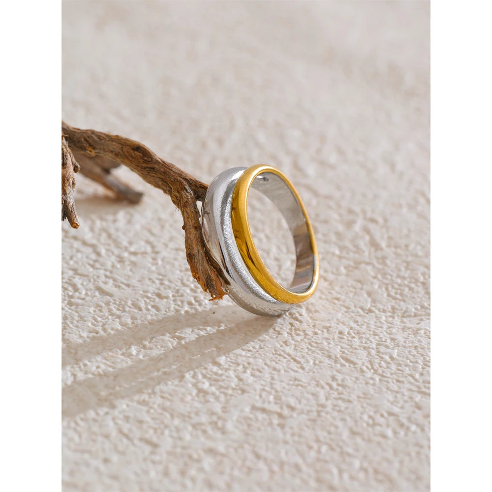 Britta Two-Tone Band, waterproof ring in 316L stainless steel with a gold PVD finish by Lark & Reed, view 4
