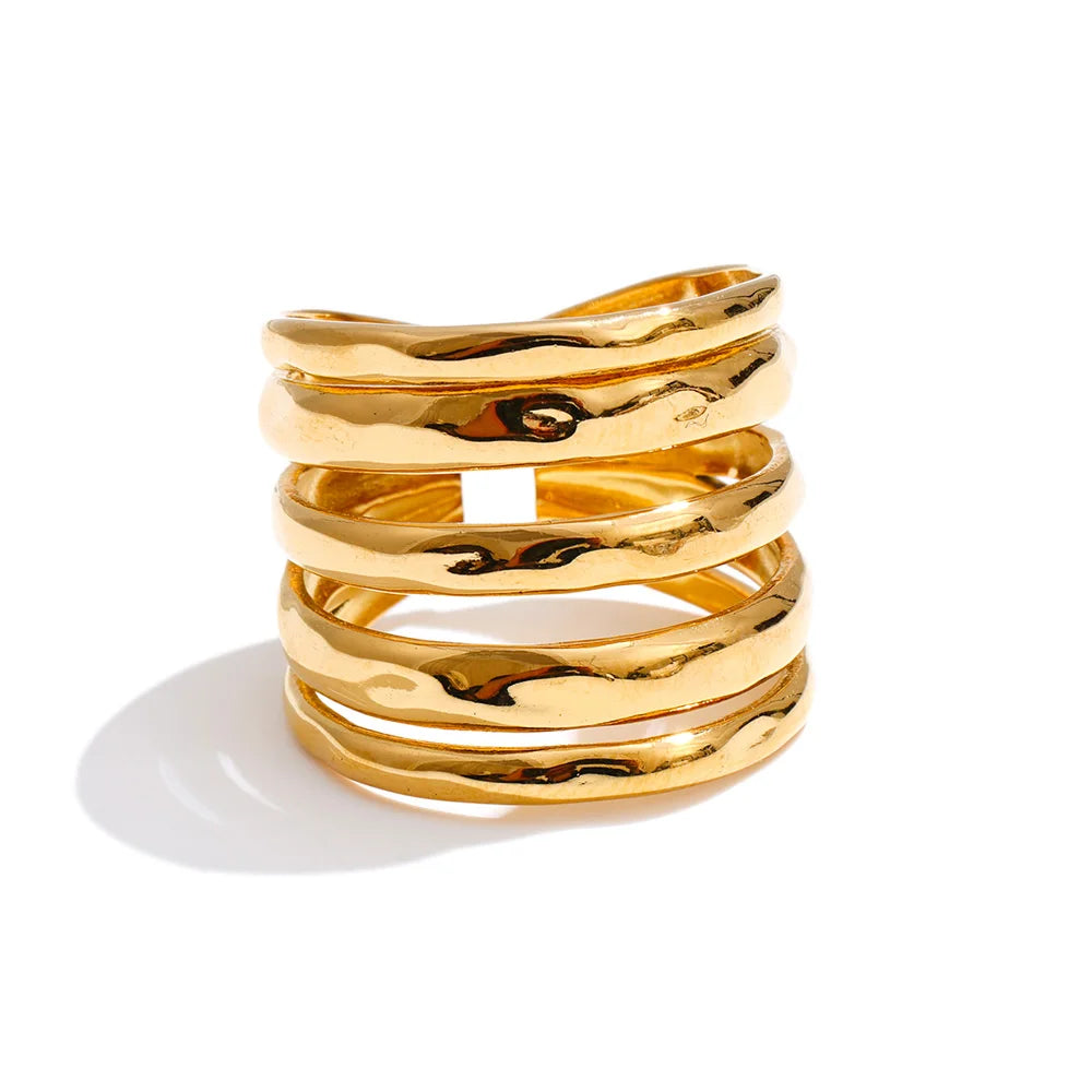 Ulrika bred åben ring, ring, tåler vand, rustfrit stål 316L med guldfarvet PVD-belægning, Lark & Reed, billede 7