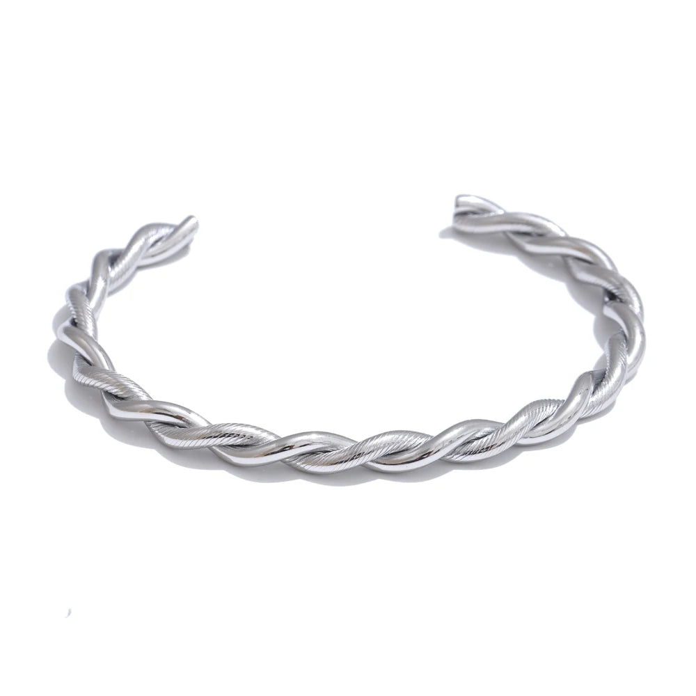 Lugano snoet åben armring, armbånd, tåler vand, rustfrit stål 316L med guld- eller sølvfarvet PVD-belægning, Lark & Reed, billede 8