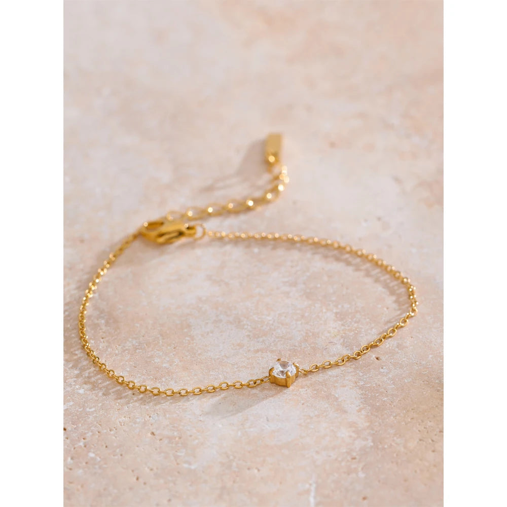 Fanny Fine Crystal Chain Bracelet, waterproof bracelet in 316L stainless steel with a gold or silver-tone PVD finish by Lark & Reed, view 4