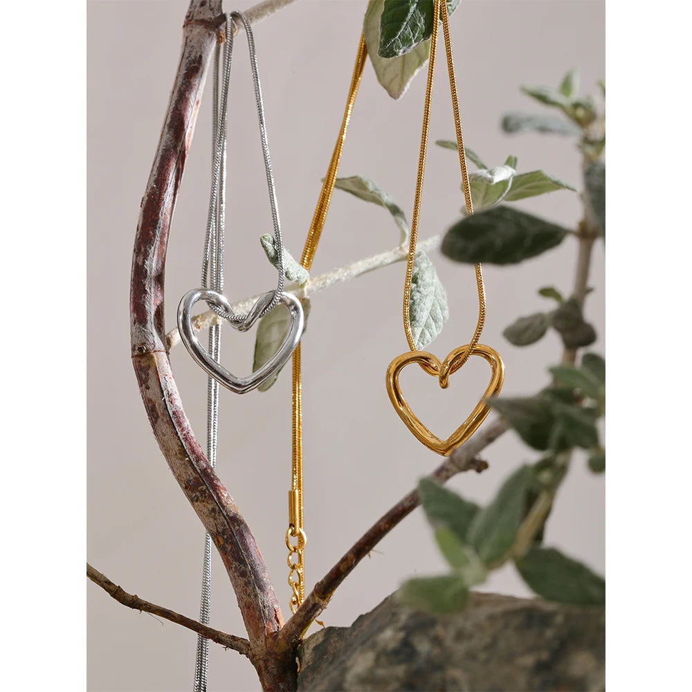 Kaja Open Heart Necklace, waterproof necklace in 316L stainless steel with a gold or silver-tone PVD finish by Lark & Reed, view 6