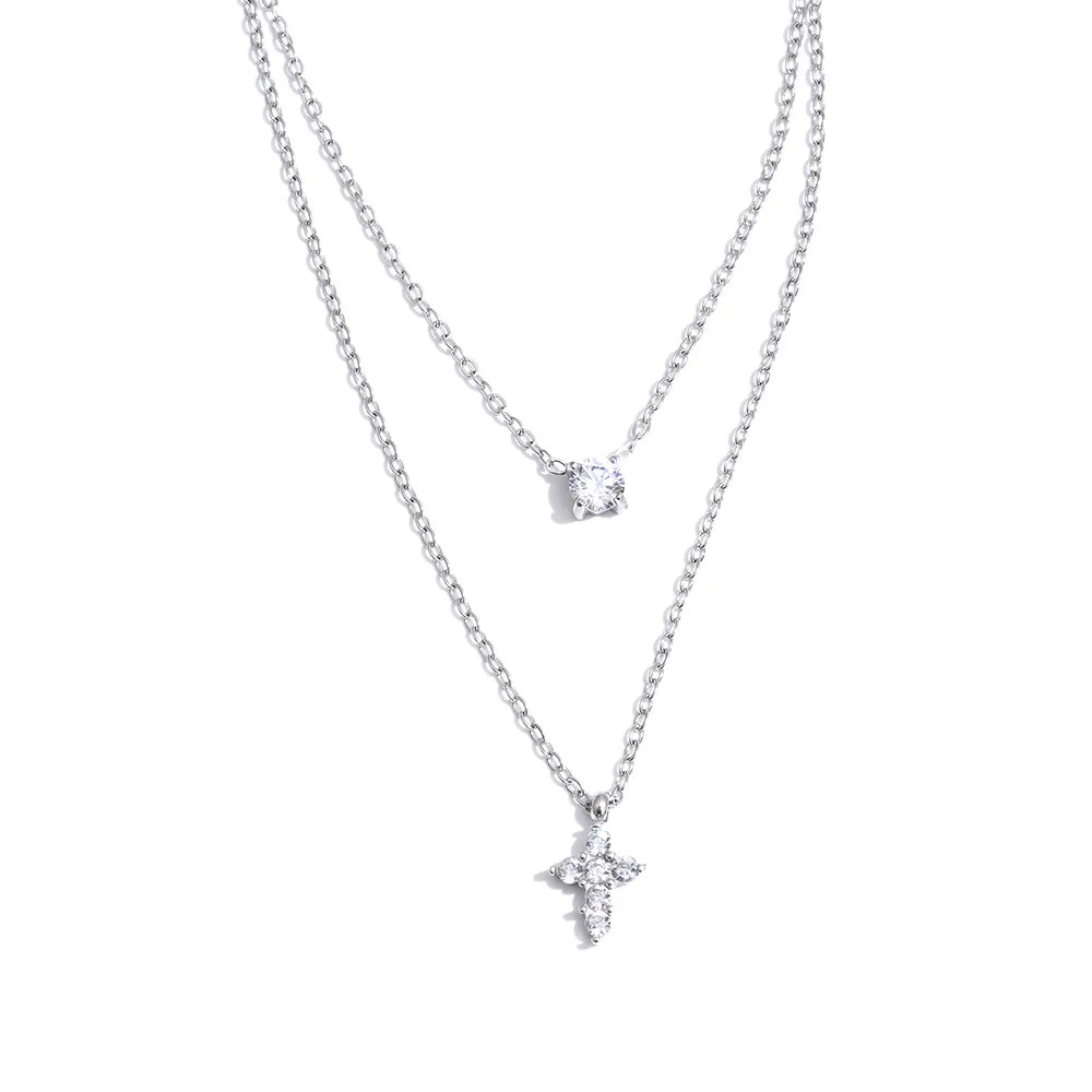 Runa Layered Crystal Necklace, waterproof necklace in 316L stainless steel with a gold or silver-tone PVD finish by Lark & Reed, view 7