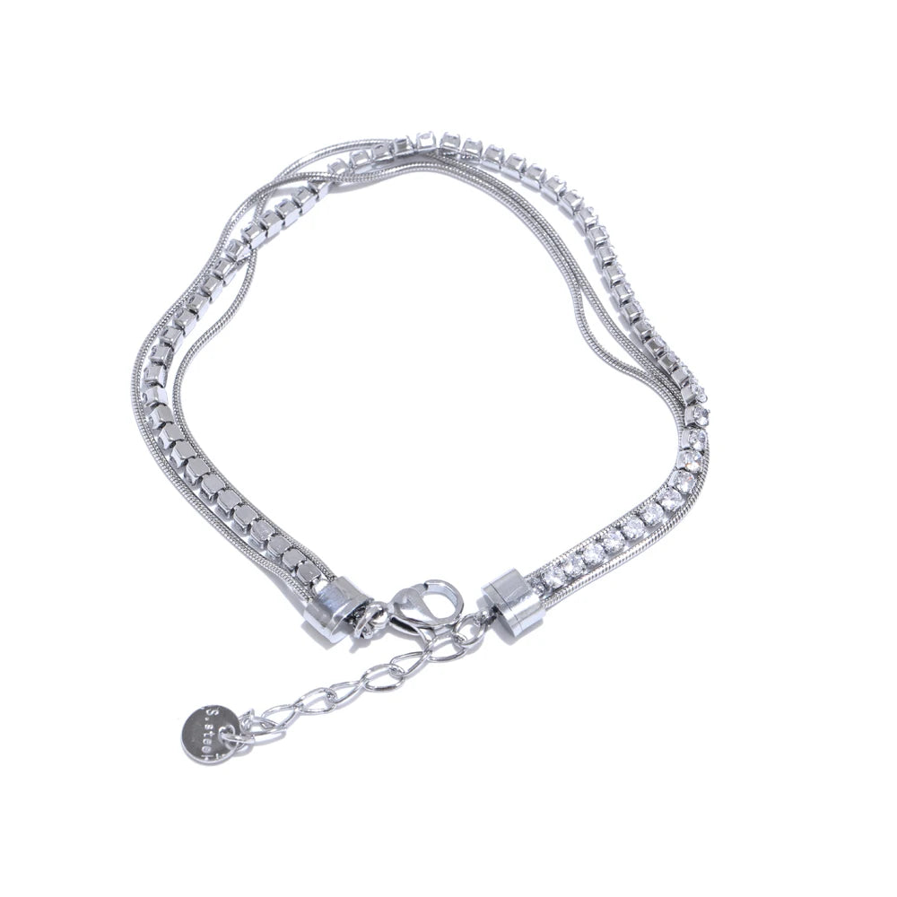 Esta dobbelt armbånd med zirkonia, armbånd, tåler vand, rustfrit stål 316L med guld- eller sølvfarvet PVD-belægning, Lark & Reed, billede 7