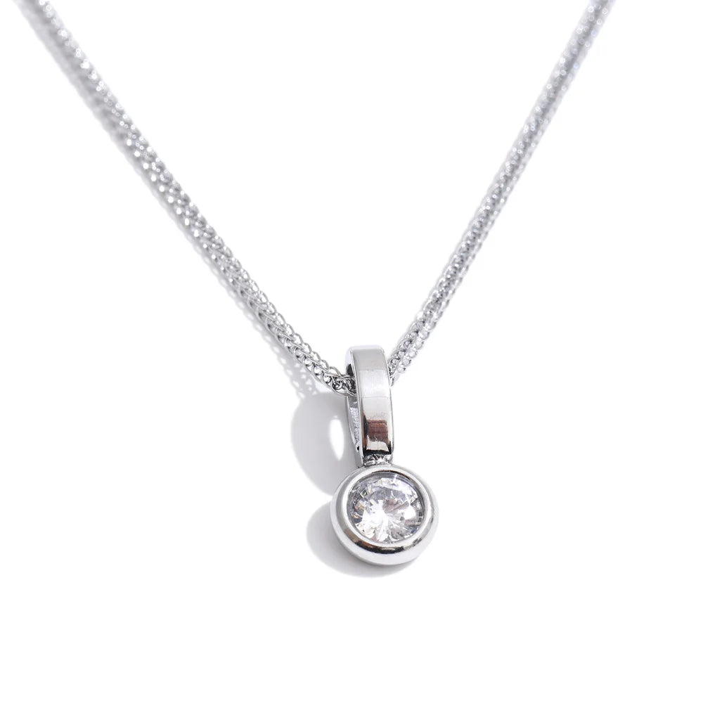 Tilde Bezel Crystal Pendant, waterproof necklace in 316L stainless steel with a gold or silver-tone PVD finish by Lark & Reed, view 7