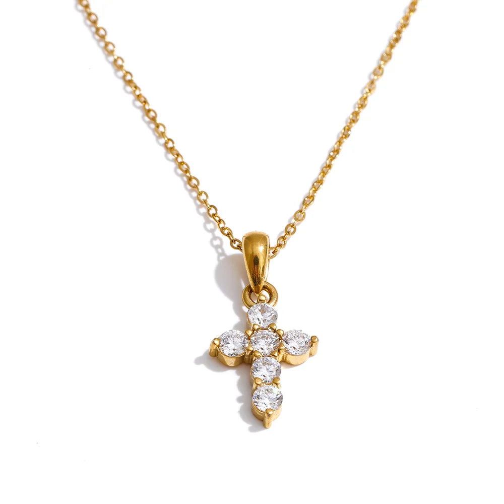 Odessa korshänge med zirkonia, halsband, tål vatten, rostfritt stål 316L med guld- eller silverfärgad PVD-finish, Lark & Reed, bild 8