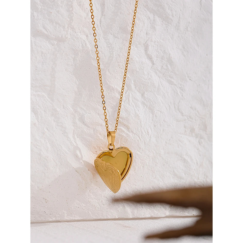 Isolde Heart Locket, waterproof necklace in 316L stainless steel with a gold or silver-tone PVD finish by Lark & Reed, view 4