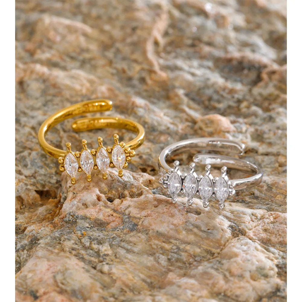 Inez Marquise Crystal Ring, waterproof ring in 316L stainless steel with a gold or silver-tone PVD finish by Lark & Reed, view 5