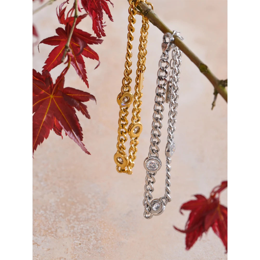 Amelia poleret panserarmbånd med zirkonia, armbånd, tåler vand, rustfrit stål 316L med guld- eller sølvfarvet PVD-belægning, Lark & Reed, billede 3