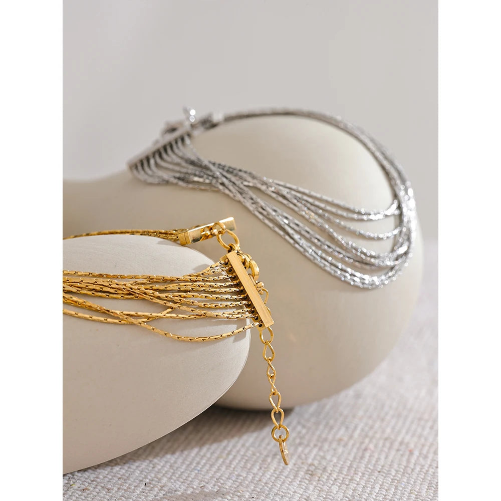 Nantes Multi Strand Bracelet, waterproof bracelet in 316L stainless steel with a gold or silver-tone PVD finish by Lark & Reed, view 4