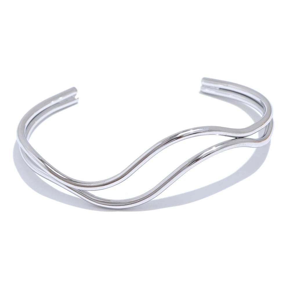 Riga åben bølgearmring, armbånd, tåler vand, rustfrit stål 316L med guld- eller sølvfarvet PVD-belægning, Lark & Reed, billede 7