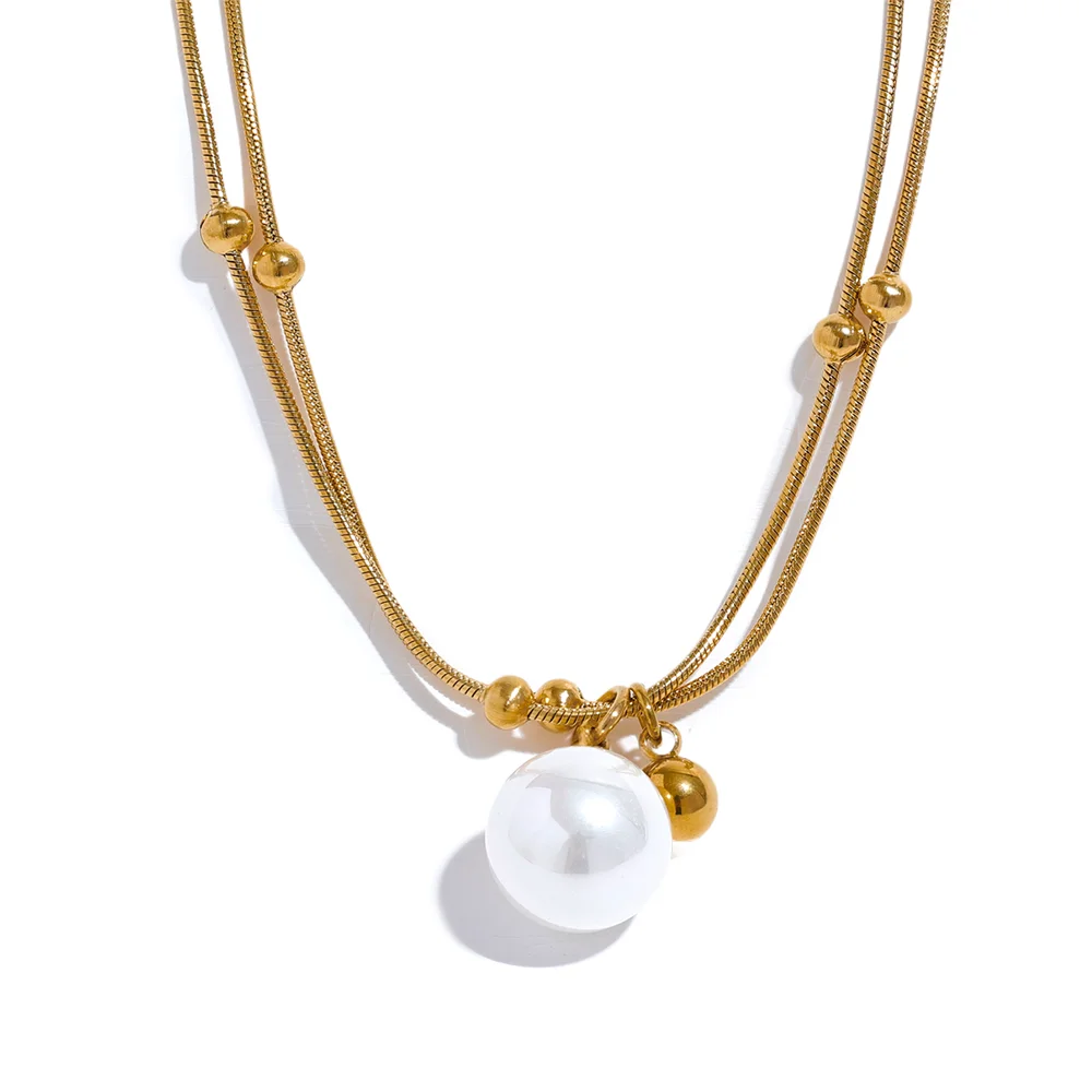 Perla Pearl Snake Chain, waterproof necklace in 316L stainless steel with a gold or silver-tone PVD finish by Lark & Reed, view 8