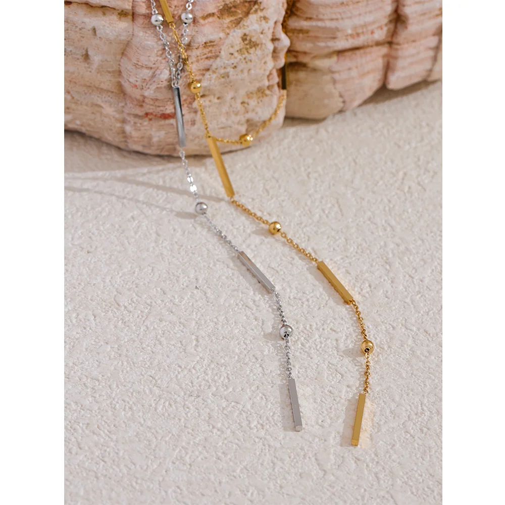 Verona Lariat Necklace, waterproof necklace in 316L stainless steel with a gold or silver-tone PVD finish by Lark & Reed, view 2