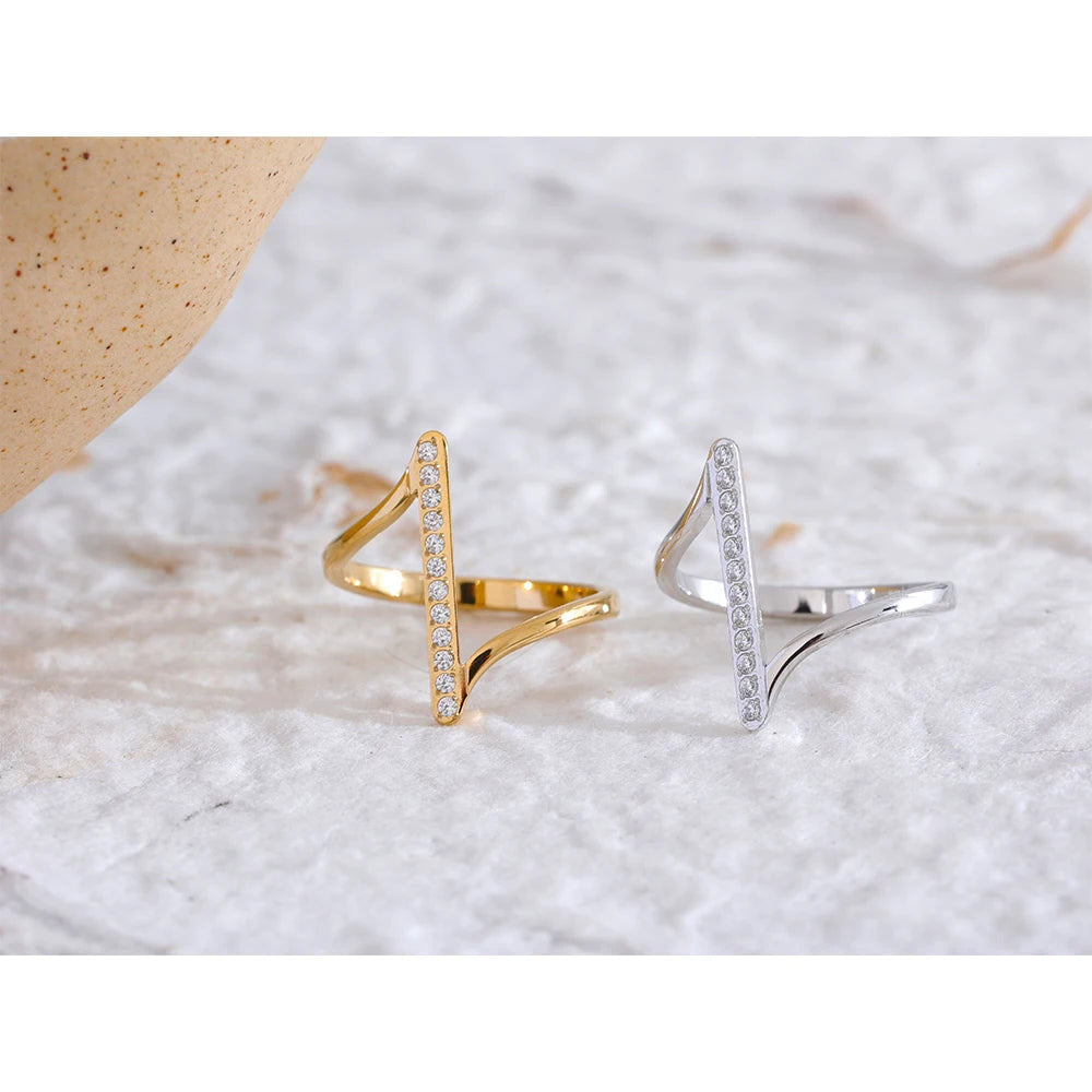 Beata Twisted Crystal Ring, waterproof ring in 316L stainless steel with a gold or silver-tone PVD finish by Lark & Reed, view 6