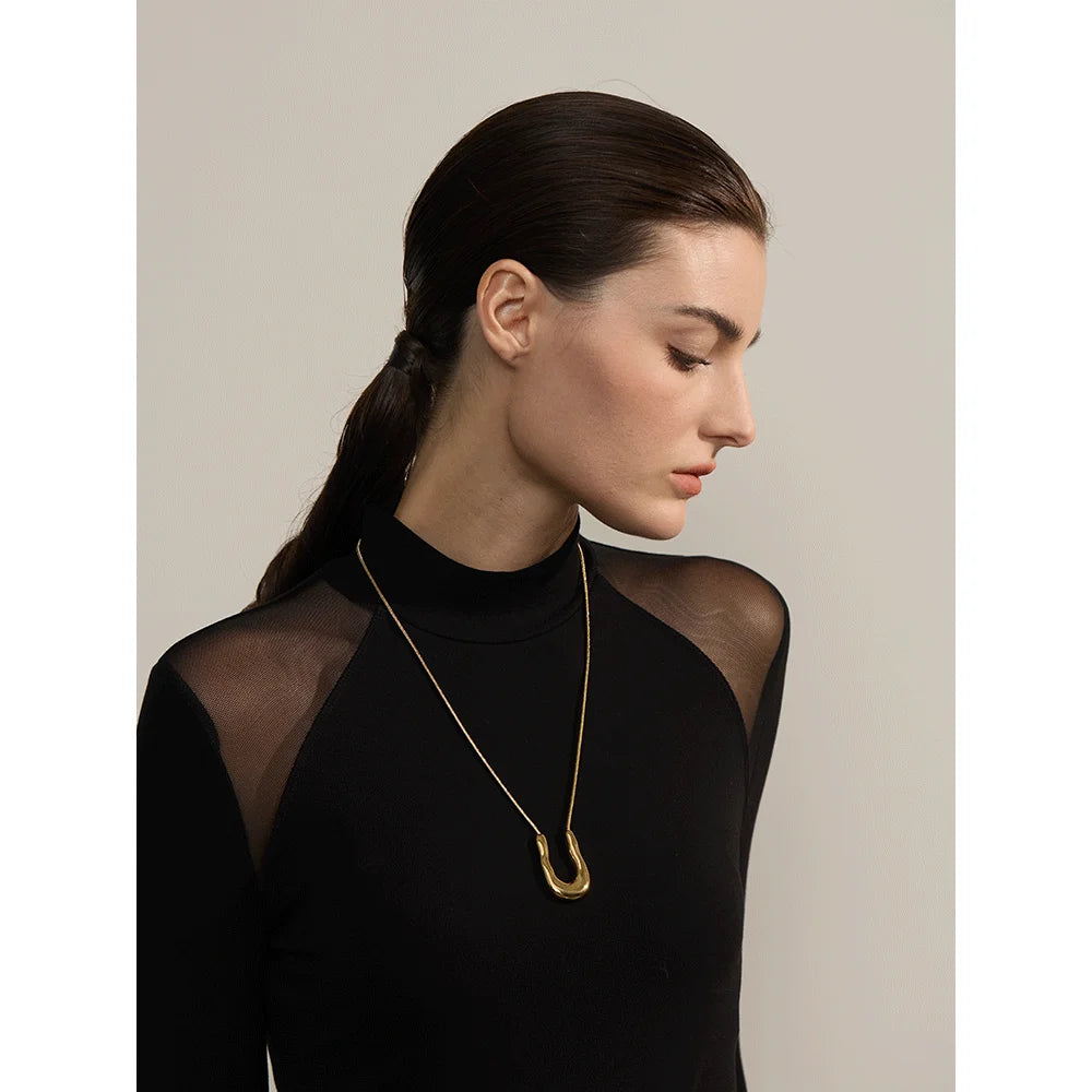 Hedda Sculpted U Pendant, waterproof necklace in 316L stainless steel with a gold or silver-tone PVD finish by Lark & Reed, view 2