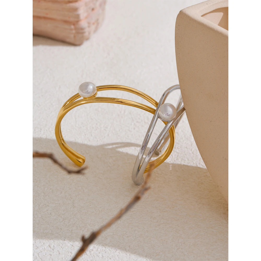 Coralie åben perlearmring, armbånd, tåler vand, rustfrit stål 316L med guld- eller sølvfarvet PVD-belægning, Lark & Reed, billede 2