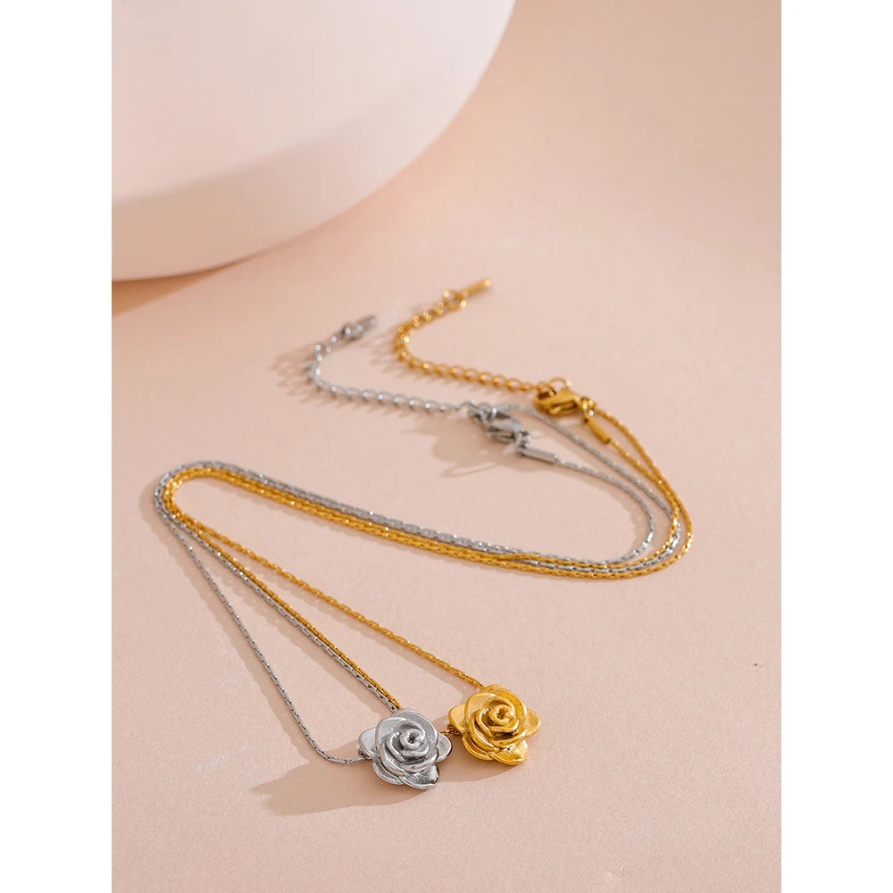 Rosalind Rose Pendant, waterproof necklace in 316L stainless steel with a gold or silver-tone PVD finish by Lark & Reed, view 3