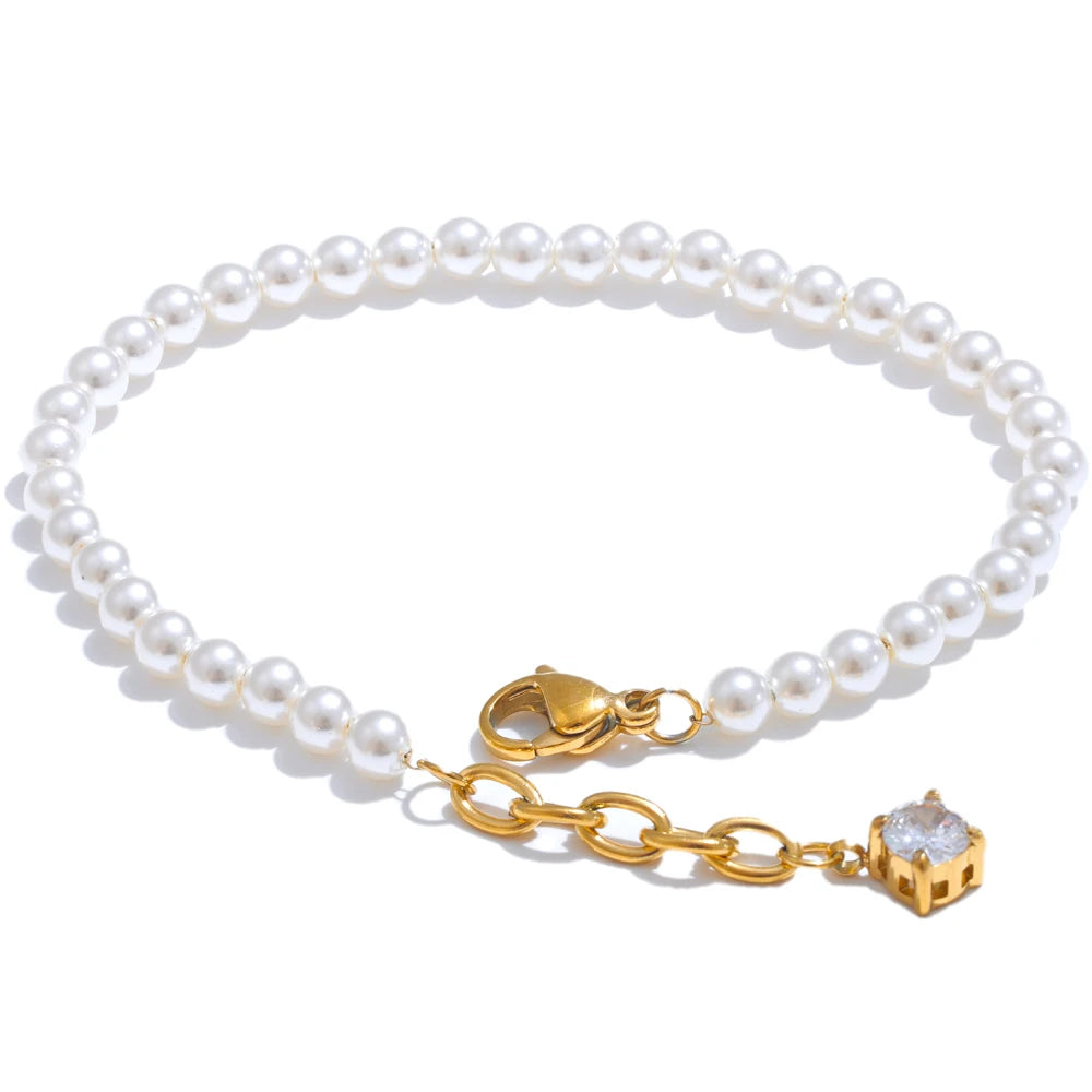 Gunilla klassisk perlearmbånd, armbånd, tåler vand, rustfrit stål 316L med guldfarvet PVD-belægning, Lark & Reed, billede 7