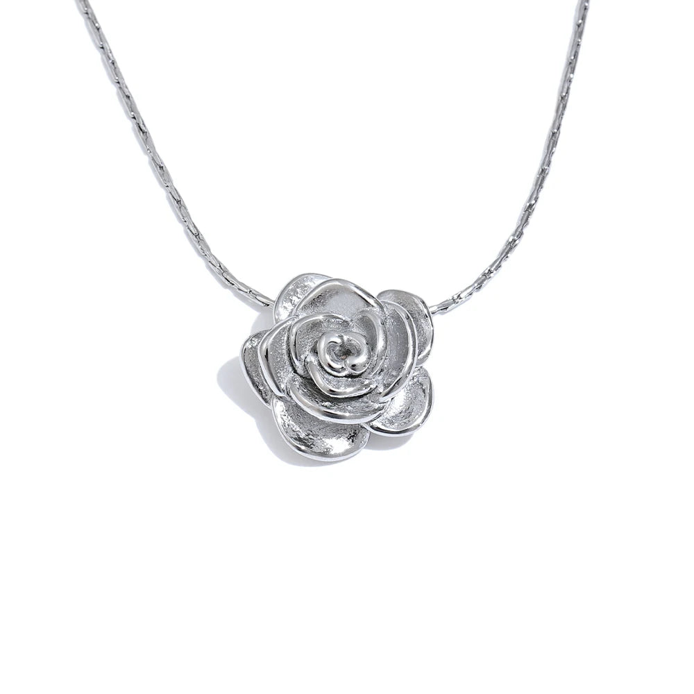 Rosalind Rose Pendant, waterproof necklace in 316L stainless steel with a gold or silver-tone PVD finish by Lark & Reed, view 7