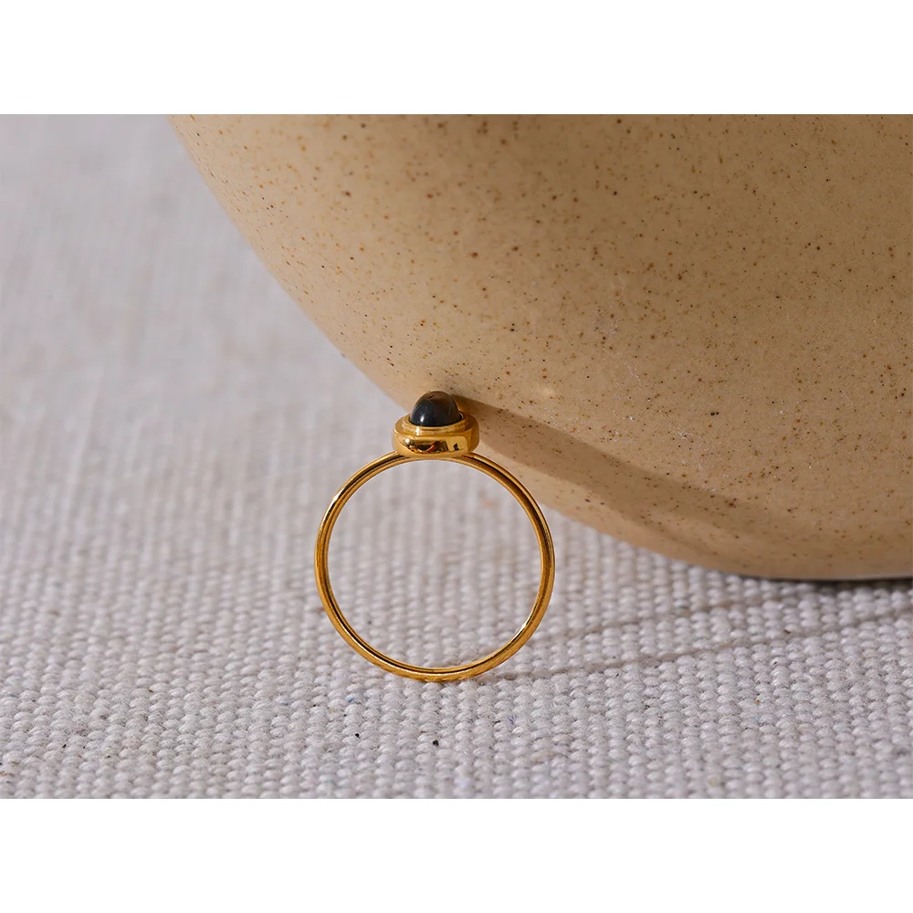 Tuva Tiger Eye Ring, waterproof ring in 316L stainless steel with a gold PVD finish by Lark & Reed, view 3