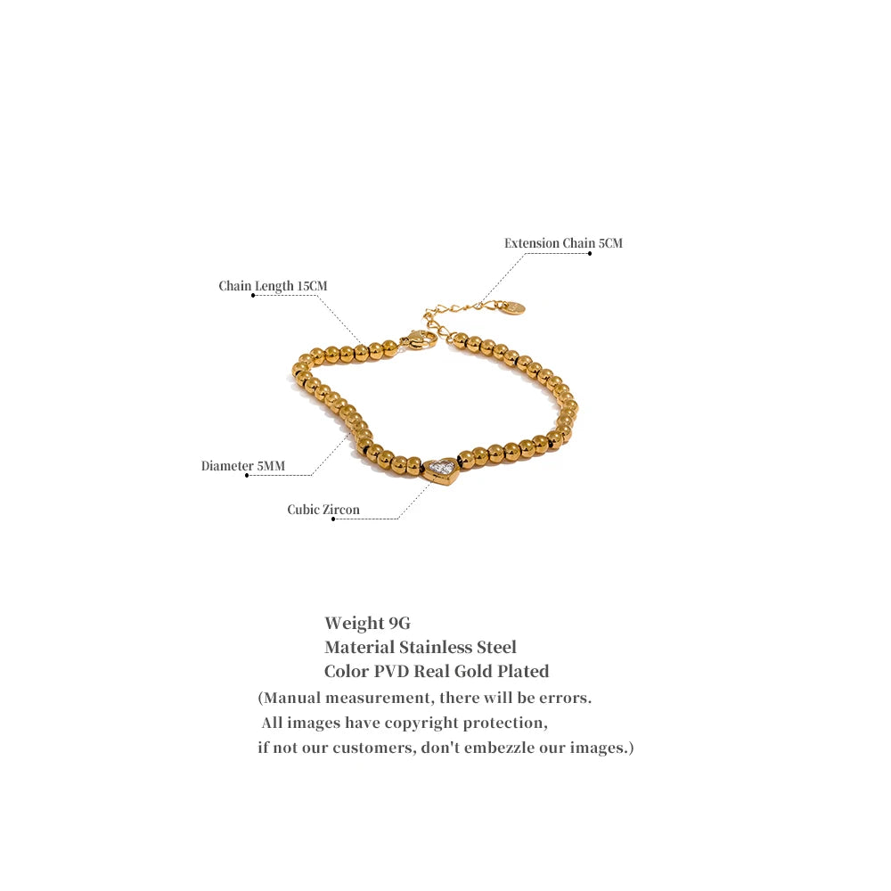 Leonora kuglearmbånd med hjerte, armbånd, tåler vand, rustfrit stål 316L med guld- eller sølvfarvet PVD-belægning, Lark & Reed, billede 5