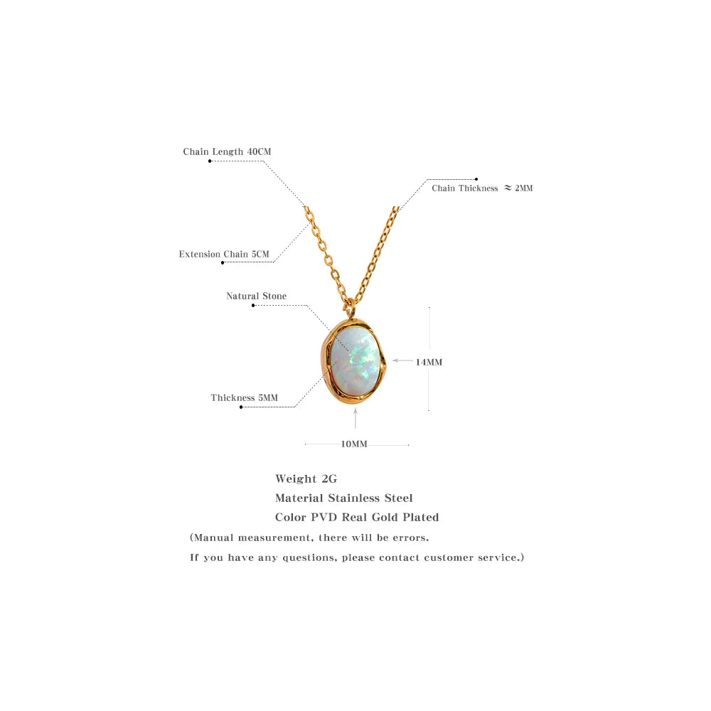 Lucca Opal Pendant, waterproof necklace in 316L stainless steel with a gold or silver-tone PVD finish by Lark & Reed, view 5