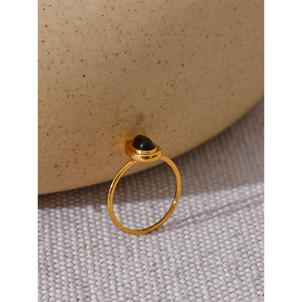 Tuva Tiger Eye Ring, waterproof ring in 316L stainless steel with a gold PVD finish by Lark & Reed, view 5