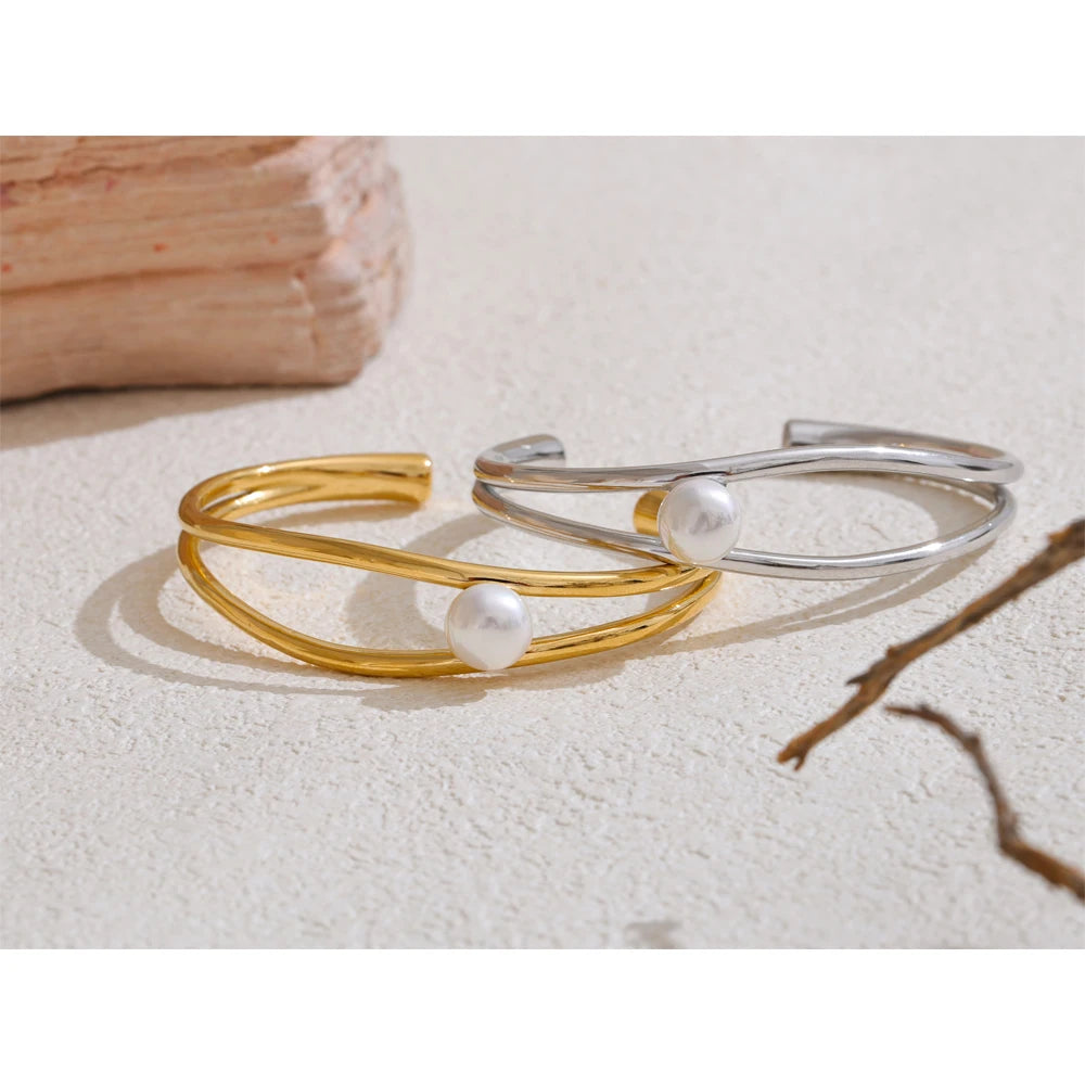 Coralie åben perlearmring, armbånd, tåler vand, rustfrit stål 316L med guld- eller sølvfarvet PVD-belægning, Lark & Reed, billede 6