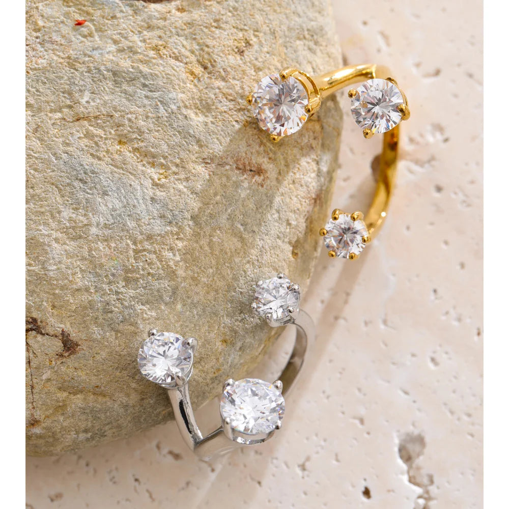 Anneli Crystal Open Ring, waterproof ring in 316L stainless steel with a gold or silver-tone PVD finish by Lark & Reed, view 4